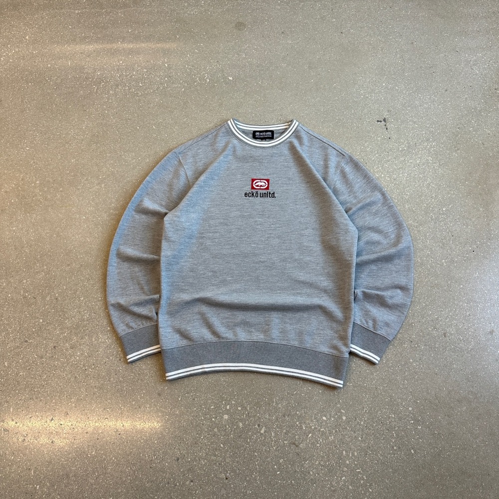 Vintage Ecko Unltd Mens Gray Crew Neck Sweatshirt Logo Embroidered